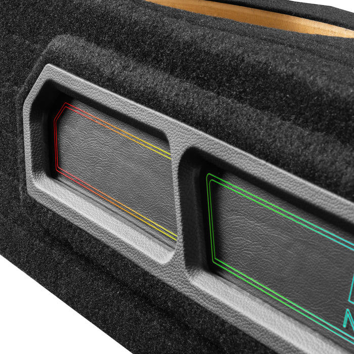 Custom Fit Dual 12" Empty BOOST Vented Truck Enclosure with RGB LED Lighting - 2019-2024 Chevrolet Silverado, GMC Sierra Crew Cab Trucks - UBE-GM-19SLVCC-P212