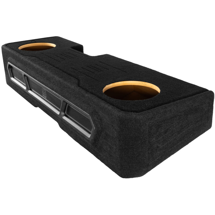 Custom Fit Dual 10" Empty BOOST Sealed Truck Enclosure with RGB LED Lighting - 2019-2024 GMC Sierra Crew Cab Trucks - UBE-GM-19SLVCC-S210