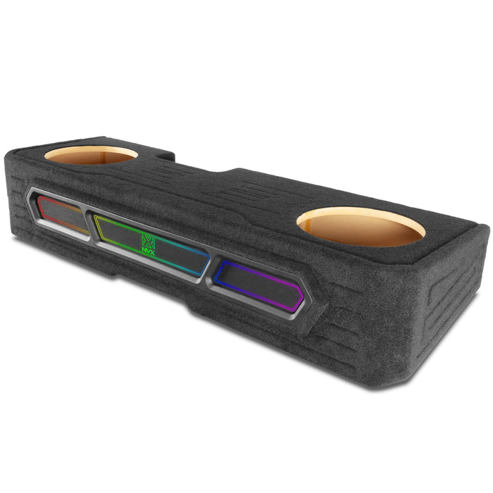 Custom Fit Dual 12" Empty BOOST Sealed Truck Enclosure with RGB LED Lighting - 2019-2024 GMC Sierra Crew Cab - UBE-GM-19SLVCC-S212