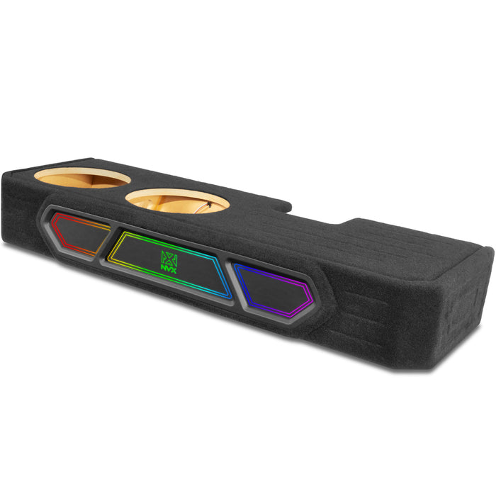 Custom Fit Dual 12" Empty BOOST Vented Truck Enclosure with RGB LED Lighting - 2019-2024 RAM 1500 Crew Cab - UBE-RAM-19CC-P212