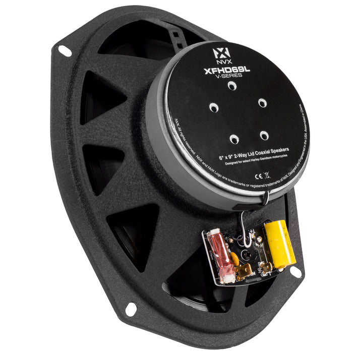 XFHD69L 800W Peak (400W RMS) 6x9" XF-Series 2-Ohm Aftermarket Saddlebag Lid Speakers for Select 1998-up Harley Davidson Motorcycles