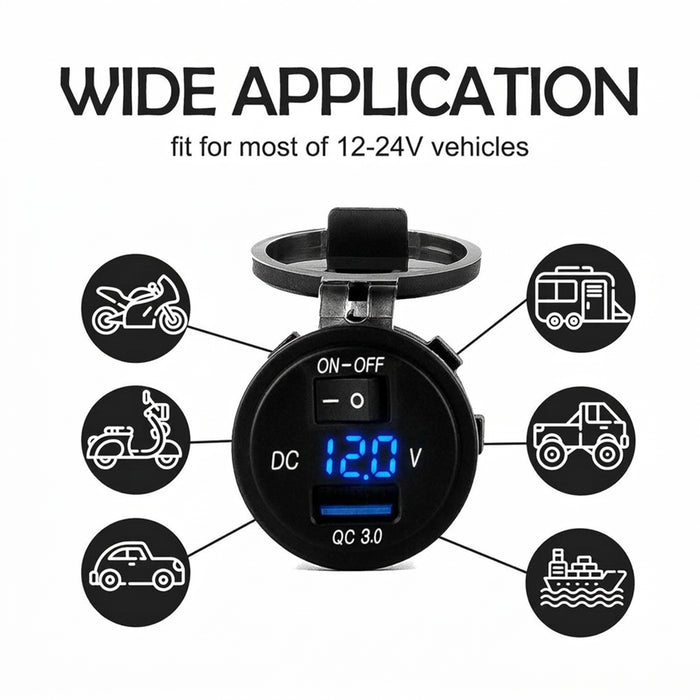 XQC301 Quick Charge 3.0 Car Charger with LED Digital Voltmeter