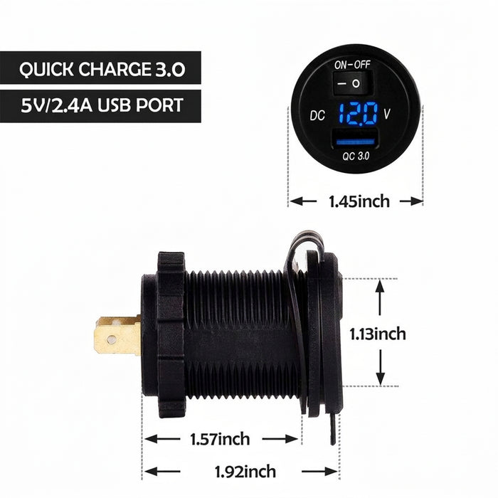 XQC301 Quick Charge 3.0 Car Charger with LED Digital Voltmeter