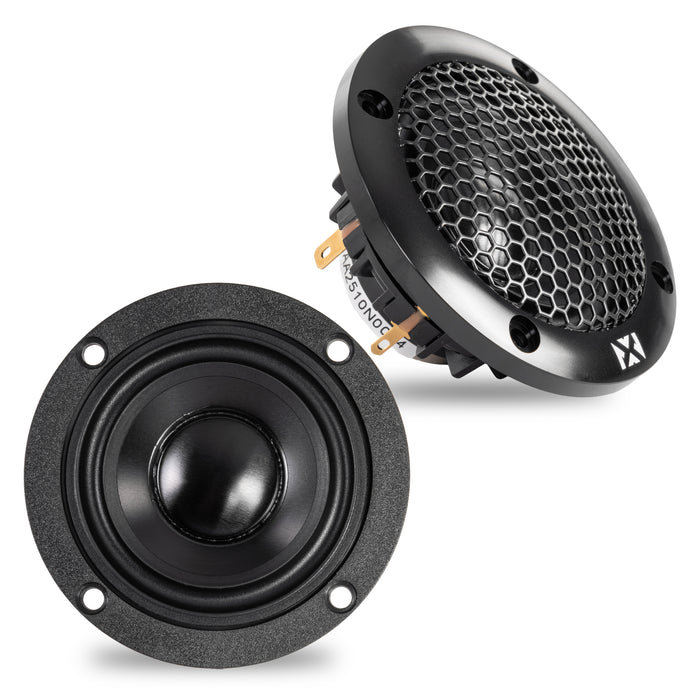 XQS2 200W Peak (100W RMS) 2.5" X-Series NEO Midrange Speakers with adapters for select GM, Mopar, Toyota, Subaru and Mercedes vehicles