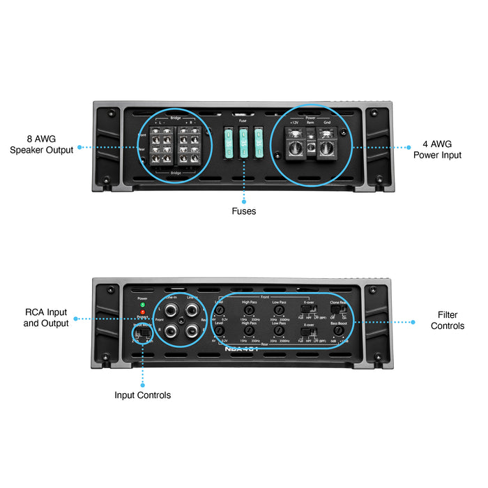 NBA401 1600W Peak (800W) RMS N-Series Class A/B 4-Channel Amplifier