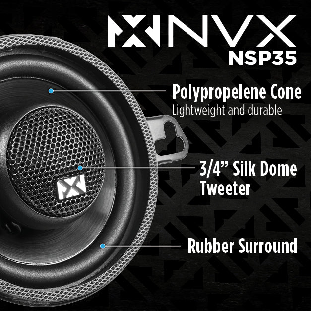 NSP35 200W Peak (70W RMS) 3.5" N-Series 2-Way Coaxial Car Speakers with 20mm Silk Dome Tweeters