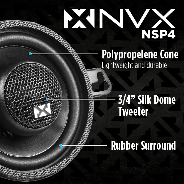NSP4 300W Peak (100W RMS) 4" N-Series 2-Way Coaxial Car Speakers with 20mm Silk Dome Tweeters