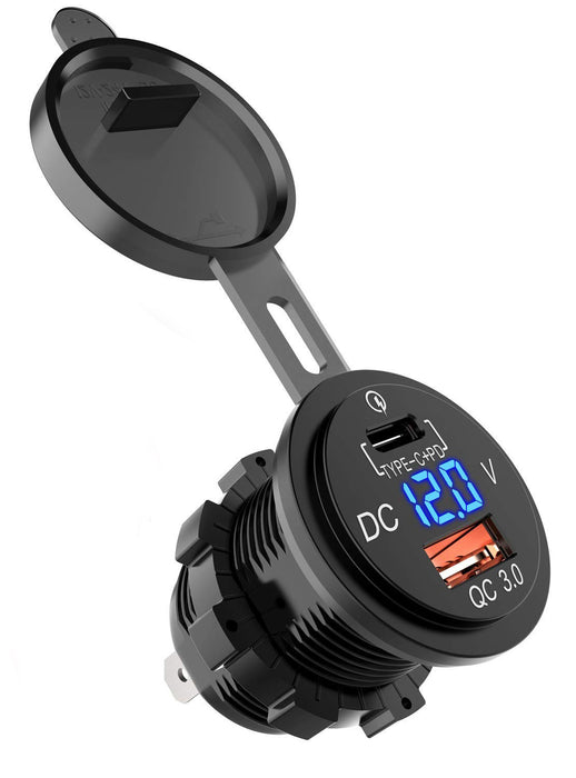 XQC303 Type C+ Quick Charge 3.0 Car Charger with LED Digital Voltmeter
